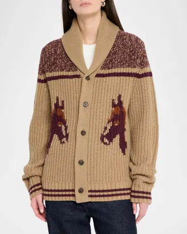 Guest In Residence Men's Horse-Print Wool-Cashmere Cardigan | Thumbnail 4