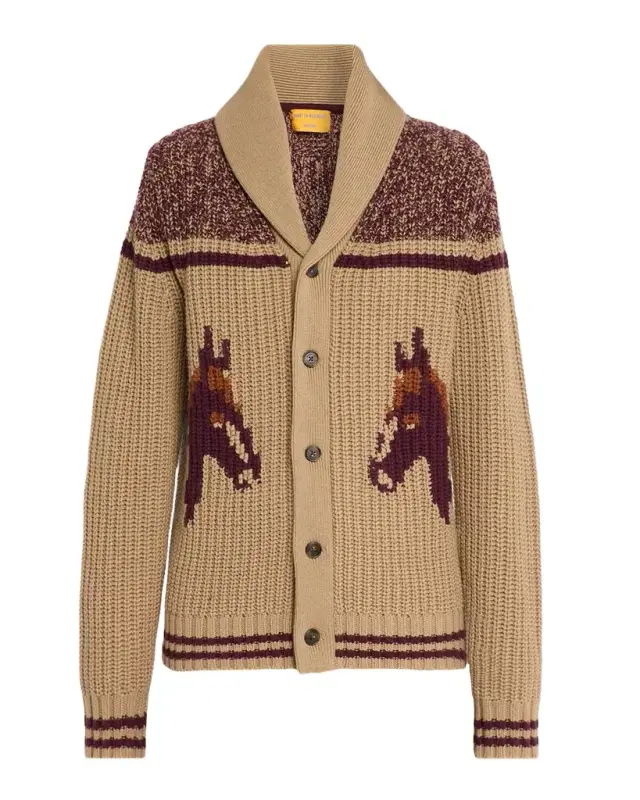 Guest In Residence Men's Horse-Print Wool-Cashmere Cardigan
