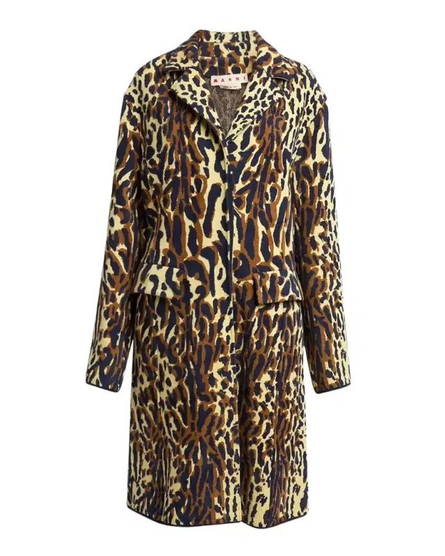 Marni Leopard Knit Wool-Cashmere Single-Breasted Coat