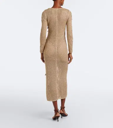 Oscar de la Renta Floral-appliqué open-knit midi dress | Thumbnail 3 Oscar de la Renta Floral-appliqué open-knit midi dress | Thumbnail 3