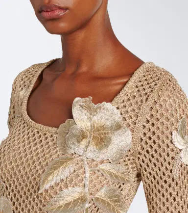 Oscar de la Renta Floral-appliqué open-knit midi dress | Thumbnail 4 Oscar de la Renta Floral-appliqué open-knit midi dress | Thumbnail 4