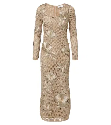 Oscar de la Renta Floral-appliqué open-knit midi dress | Thumbnail 1 Oscar de la Renta Floral-appliqué open-knit midi dress | Thumbnail 1