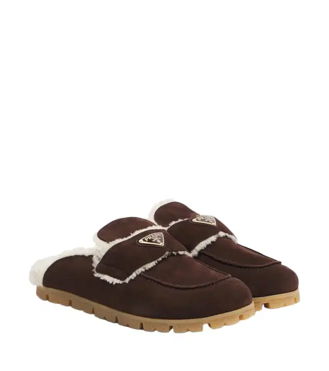 Prada Shearling-lined suede mules