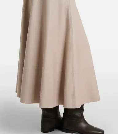 AGNONA Leather-trimmed wool flannel midi skirt | Thumbnail 2