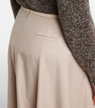 AGNONA Leather-trimmed wool flannel midi skirt | Thumbnail 3