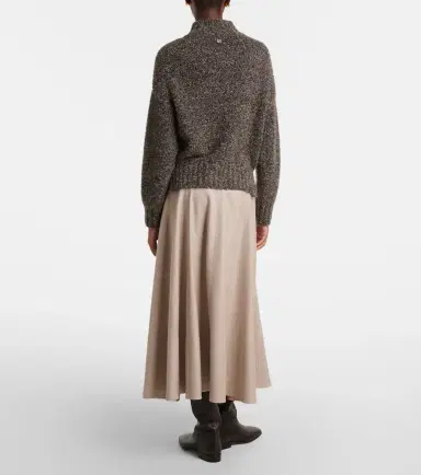 AGNONA Leather-trimmed wool flannel midi skirt | Thumbnail 6