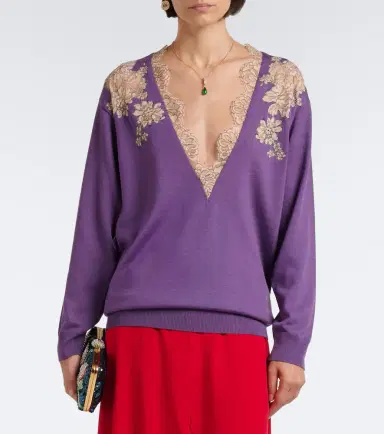 Valentino Lace-trimmed virgin wool sweater | Thumbnail 2