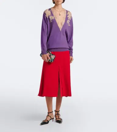 Valentino Lace-trimmed virgin wool sweater | Thumbnail 5