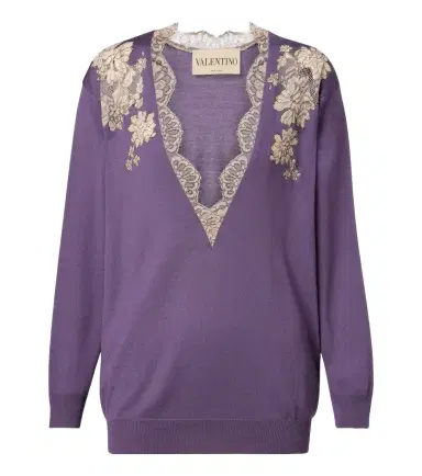 Valentino Lace-trimmed virgin wool sweater | Thumbnail 1