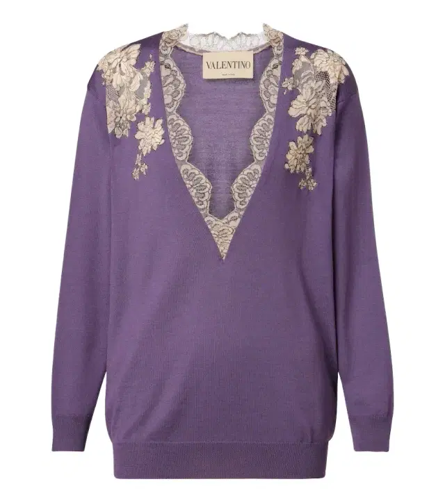Valentino Lace-trimmed virgin wool sweater