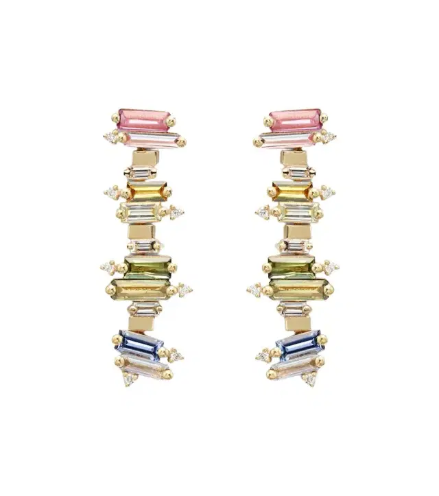 Suzanne Kalan 18kt gold drop earrings with sapphires and diamonds