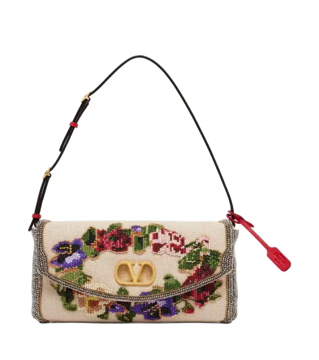 Valentino Garavani DeVain Small floral beaded shoulder bag