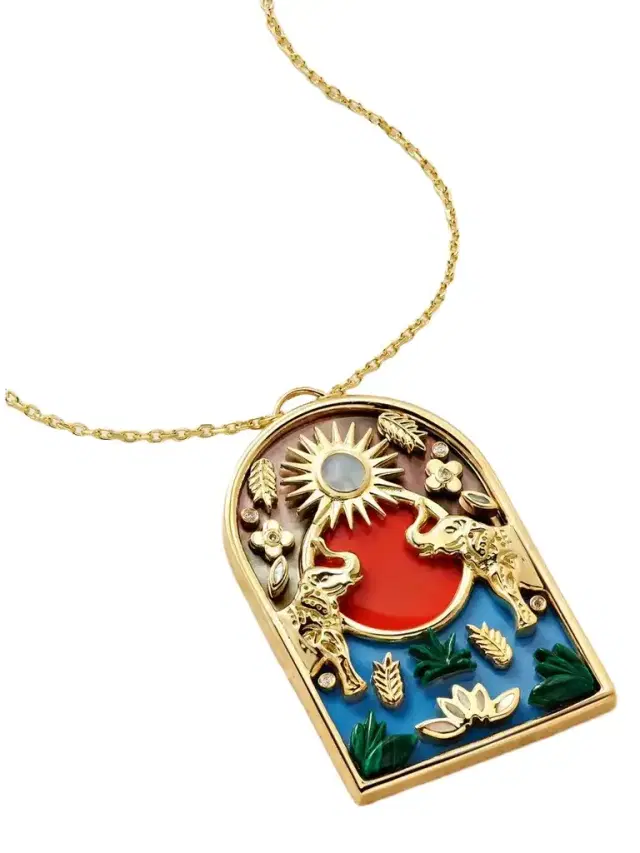 L’Atelier Nawbar Noah's Arch Elephant 18-karat Gold Multi-stone Pendant Necklace