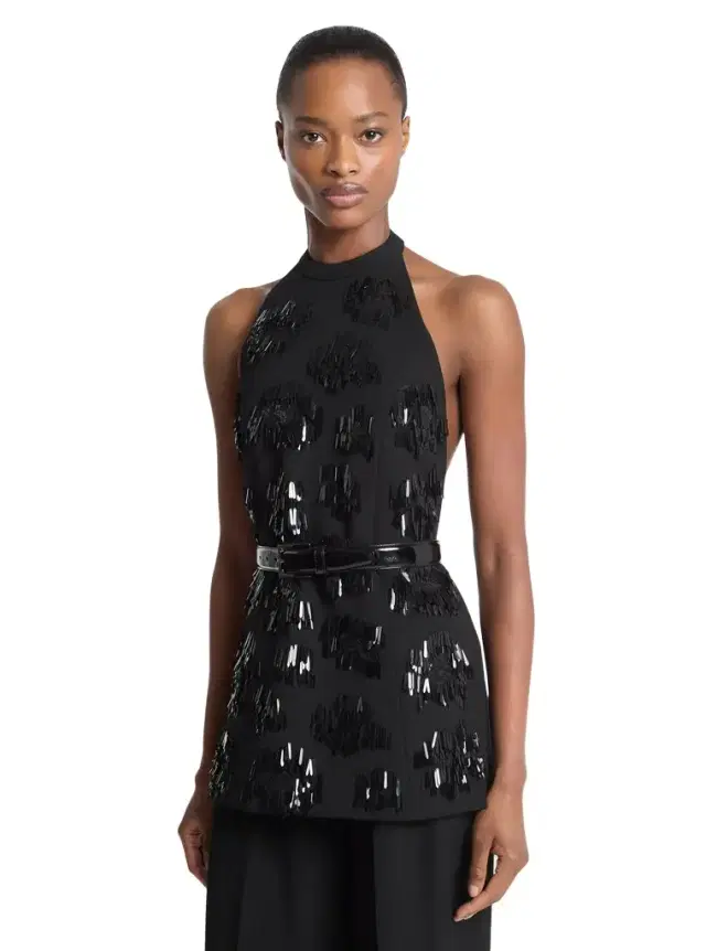 Michael Kors Collection Hand-Embroidered Paillette Wool Gabardine Halter Top