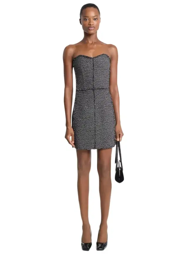Michael Kors Collection Frayed Crosshatch Tweed Sweetheart Mini Dress