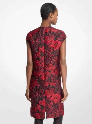 Michael Kors Collection Rose Jacquard Shift Dress in Red | Thumbnail 2 Michael Kors Collection Rose Jacquard Shift Dress in Red | Thumbnail 2