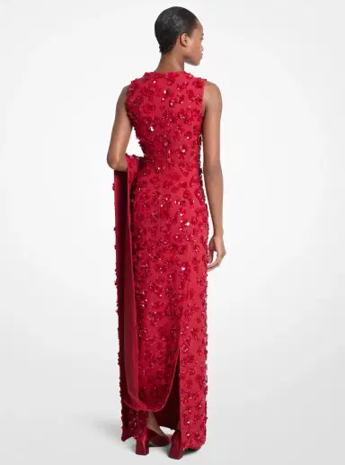 Michael Kors Collection Hand-Embroidered Floral Double Crepe Sablé Gown in | Thumbnail 2 Michael Kors Collection Hand-Embroidered Floral Double Crepe Sablé Gown in | Thumbnail 2