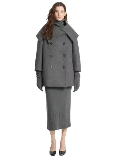 Michael Kors Collection Wool Melton Portrait Collar Peacoat in | Thumbnail 1 Michael Kors Collection Wool Melton Portrait Collar Peacoat in | Thumbnail 1