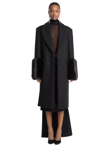 Michael Kors Collection Wool Melton and Faux Fur Chesterfield Coat | Thumbnail 1
