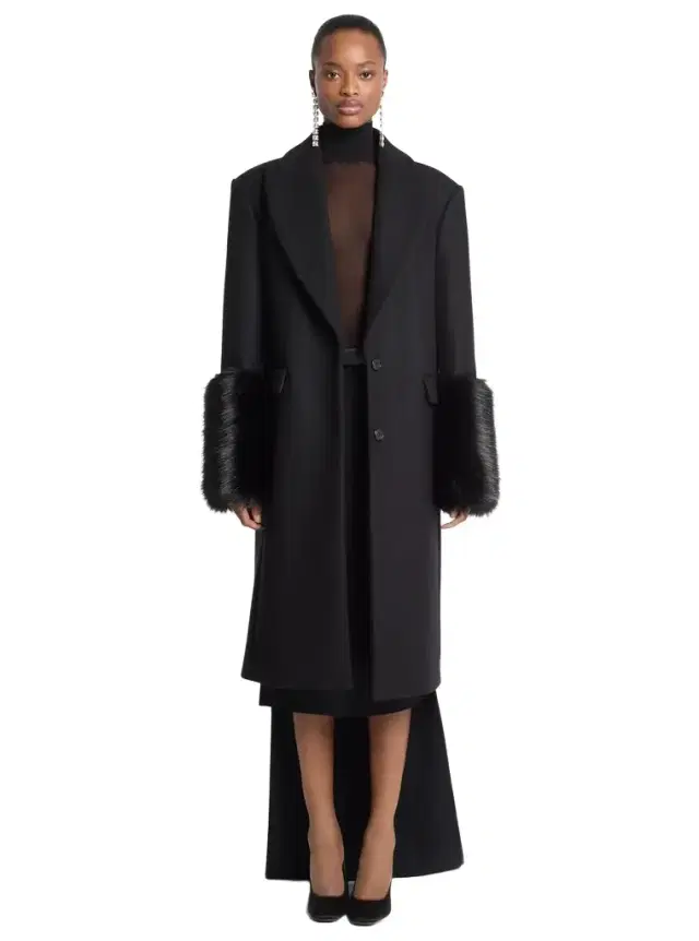 Michael Kors Collection Wool Melton and Faux Fur Chesterfield Coat