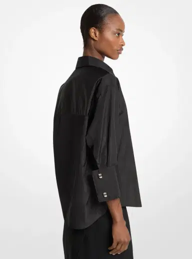 Michael Kors Collection Frayed Trim Silk Taffeta Shirt in | Thumbnail 2