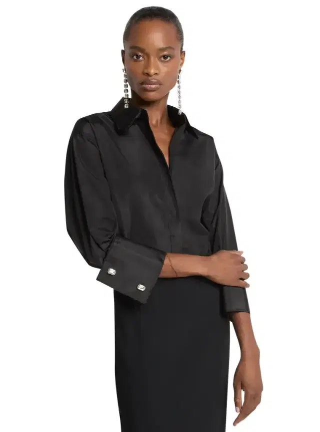 Michael Kors Collection Frayed Trim Silk Taffeta Shirt
