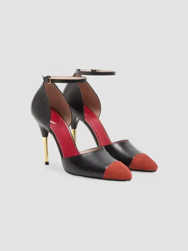 Valentino Garavani Women's D'orsay 105MM Sinead Pumps in Goatskin and Suede - Black Rust - Size 12 | Thumbnail 2