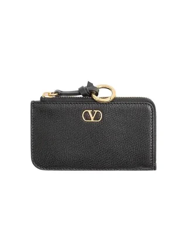 Valentino Garavani Women's Zip-Around Charm Card Holder in Grainy Calfskin - Black