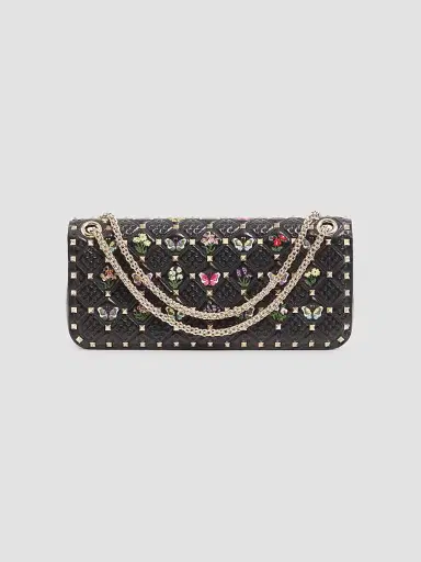 Valentino Garavani Women's Rockstud Spike Shoulder Bag in Embroidered Nappa Leather - Black | Thumbnail 2
