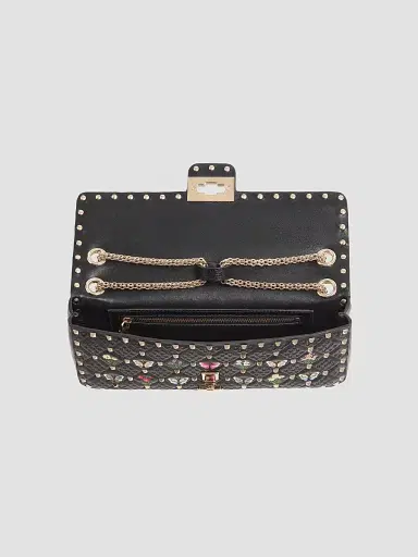 Valentino Garavani Women's Rockstud Spike Shoulder Bag in Embroidered Nappa Leather - Black | Thumbnail 5