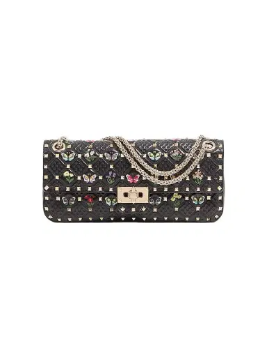 Valentino Garavani Women's Rockstud Spike Shoulder Bag in Embroidered Nappa Leather - Black | Thumbnail 1
