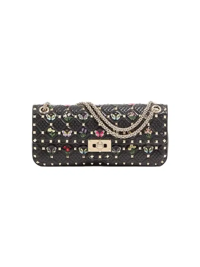 Valentino Garavani Women's Rockstud Spike Shoulder Bag in Embroidered Nappa Leather - Black