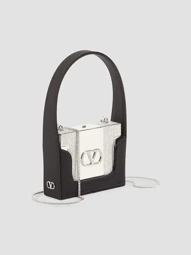 Valentino Garavani Women's Minaumorphe Minaudière Clutch in Metal with Swarovski Crystals - Palladium Black | Thumbnail 3