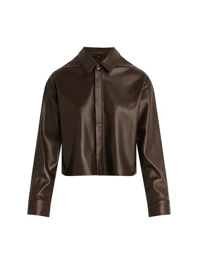 Favorite Daughter Women's The Brady Faux Leather Crop Shirt - Espresso - Size XS
