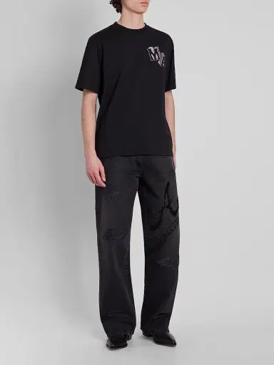 AMIRI Men's Crystal-Embellished Logo Cotton T-Shirt - Black - Size Large | Thumbnail 2