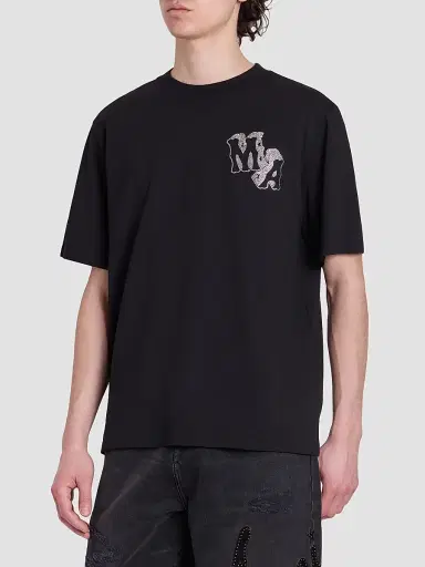 AMIRI Men's Crystal-Embellished Logo Cotton T-Shirt - Black - Size Large | Thumbnail 4