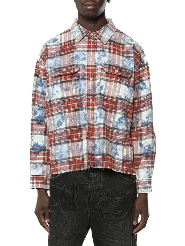 Purple Brand Men's Plaid Embellished Cotton Shirt
