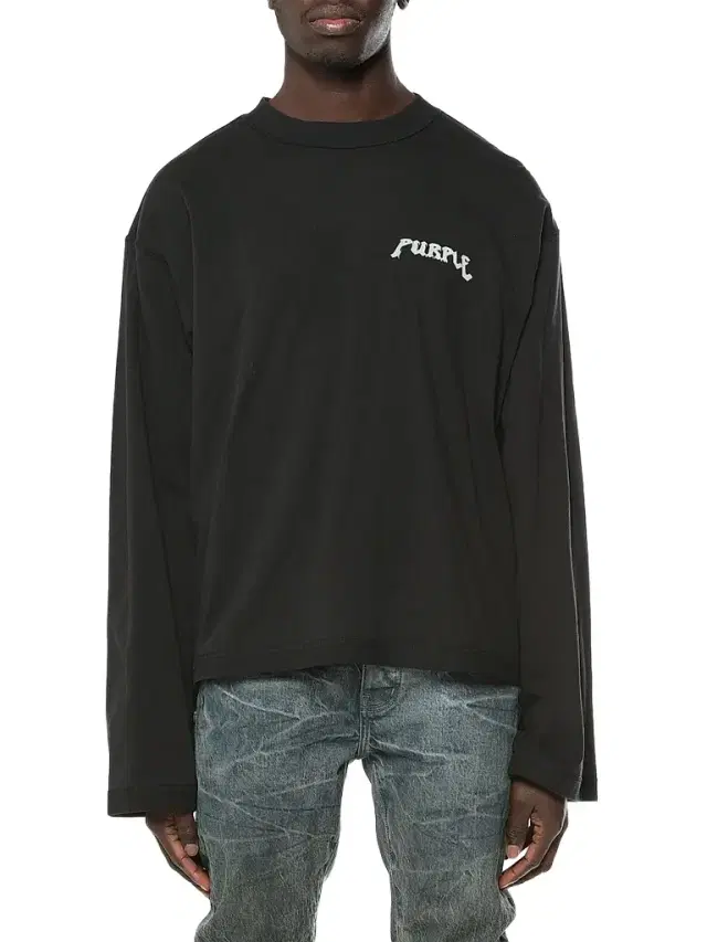 Purple Brand Men's Printed Cotton Crop Long-Sleeve T-Shirt
