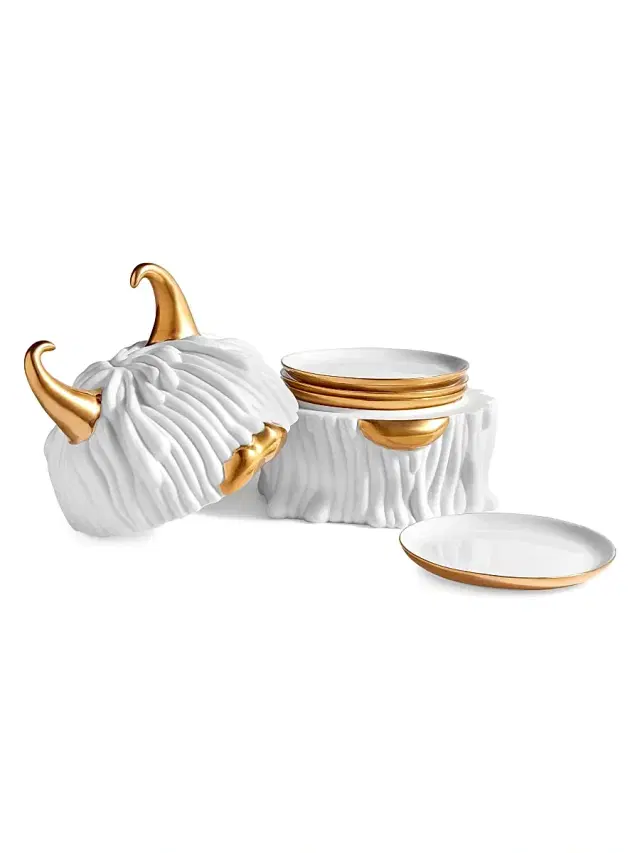 L'Objet Haas 5-Piece Lynda 24K Gold & Porcelain Box & Plate Set