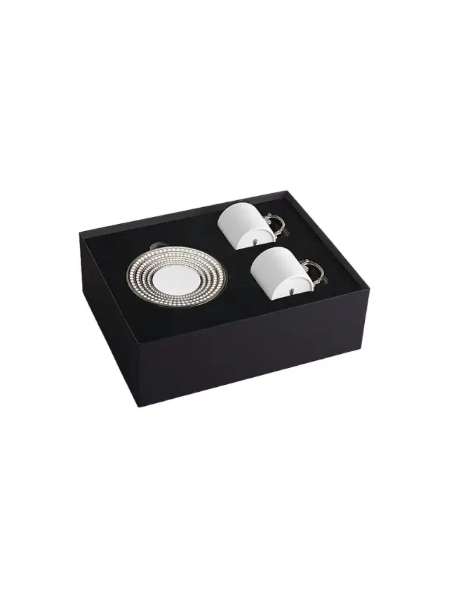 L'Objet Perlée 4-PIece Porcelain & Platinum Espresso Cup & Saucer Set