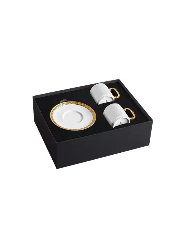 L'Objet Soie Tressée 4-Piece Porcelain & 24K Gold Espresso Cup & Saucer Set