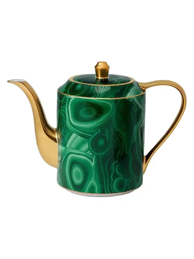 L'Objet Malachite 24K Gold & Porcelain Teapot