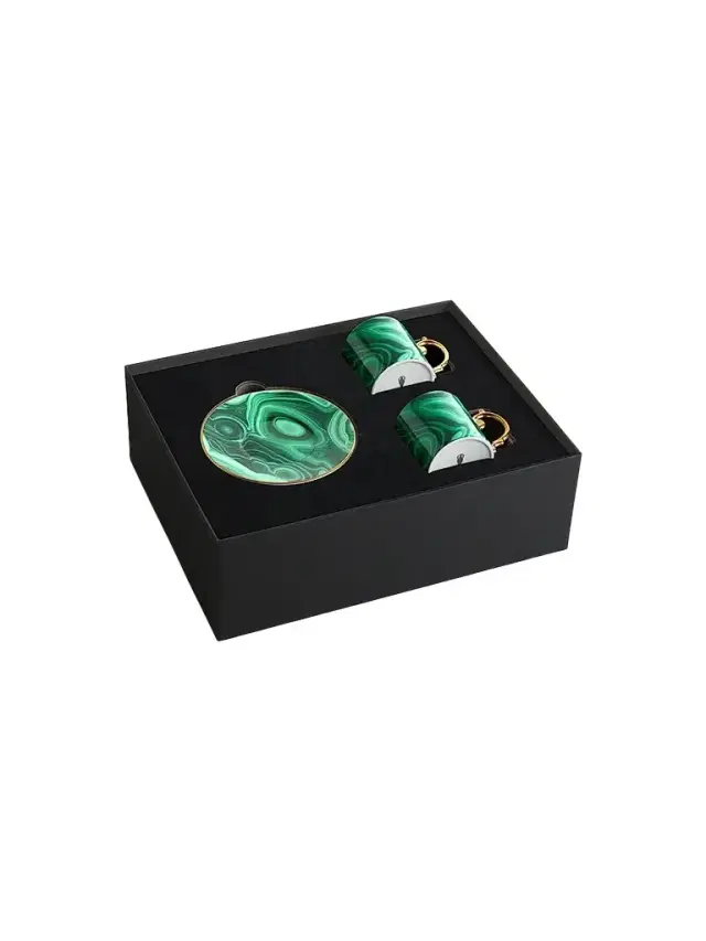 L'Objet Malachite 4-Piece Espresso Cup & Saucer Set
