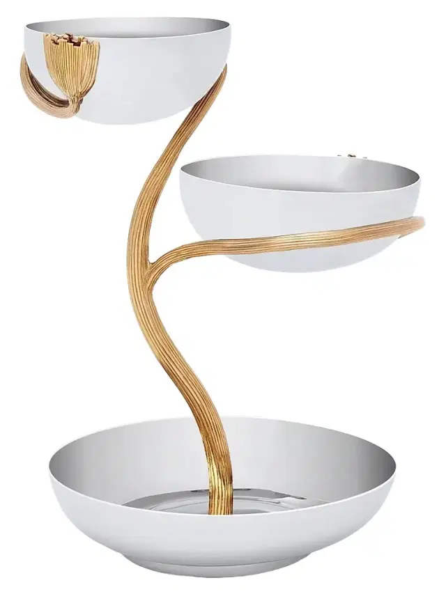 L'Objet Deco Leaves 3-Tier 24K Goldplated & Stainless Steel Server