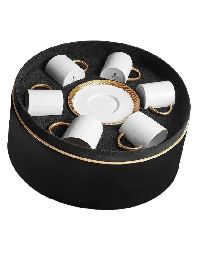 L'Objet Seven-Piece Corde Porcelain Espresso and Saucer Set