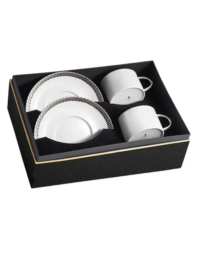 L'Objet Corde 4-Piece Tea Cups and Saucer Porcelain Set