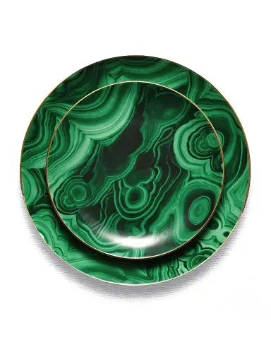 L'Objet 4-Piece Malachite 24K Gold-Trimmed Porcelain Dessert Plates | Thumbnail 2