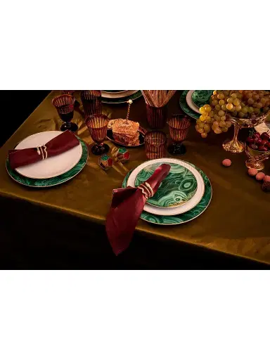 L'Objet 4-Piece Malachite 24K Gold-Trimmed Porcelain Dessert Plates | Thumbnail 6