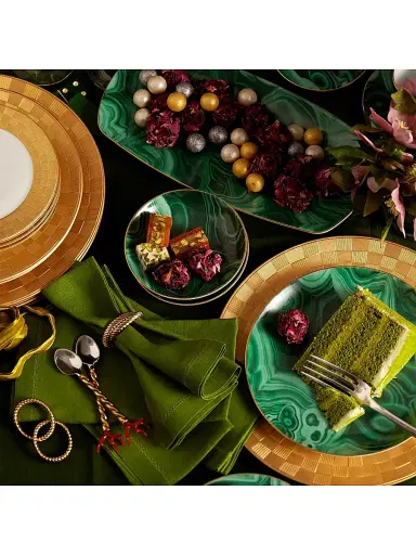 L'Objet 4-Piece Malachite 24K Gold-Trimmed Porcelain Dessert Plates | Thumbnail 7