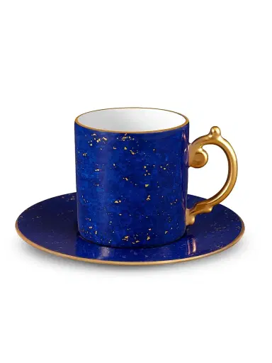L'Objet Lapis-Look Limoges Porcelain & 24K Gold Espresso Cup & Saucer | Thumbnail 2